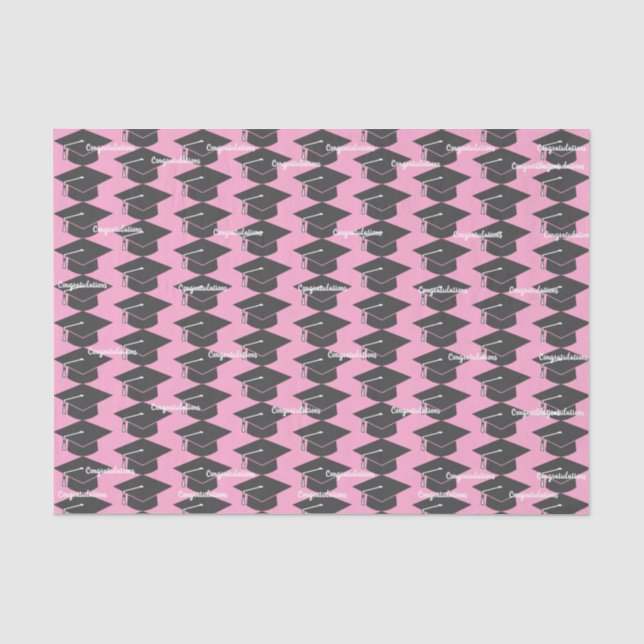 Graduation Congratulations Cap Pink  Tissue Paper (Front)