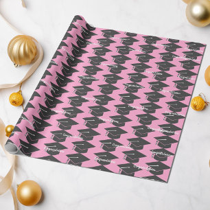 Graduation Congratulations Cap Pink Wrapping Paper