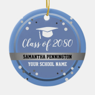 Graduation Congratulations Confetti blue Ceramic Tree Decoration