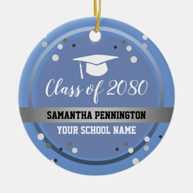 Graduation Congratulations Confetti blue Ceramic Tree Decoration (Front)
