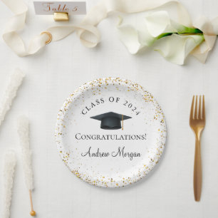 Graduation Congratulations Gold Confetti Paper Plate