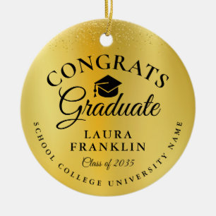 Graduation Congratulations Gold Glitter Foil Ceramic Tree Decoration