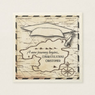 Graduation Congratulations Monogram Compass & Map Napkin