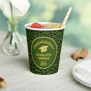 Graduation Congratulations Personalise Green Gold Paper Cups