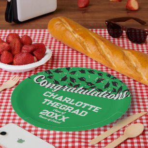 Graduation Congratulations Personalise Green White Paper Plate