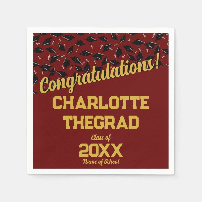 Graduation Congratulations Personalise Maroon Gold Napkin (Front)