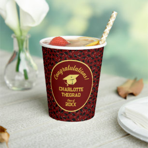 Graduation Congratulations Personalise Maroon Gold Paper Cups
