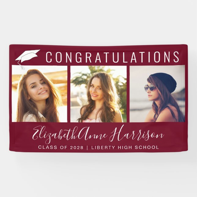 Graduation Congratulations Photo Burgundy Welcome Banner (Horizontal)