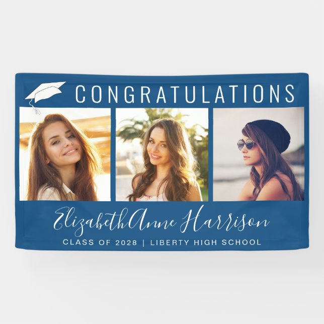 Graduation Congratulations Photo Collage Blue Banner (Horizontal)