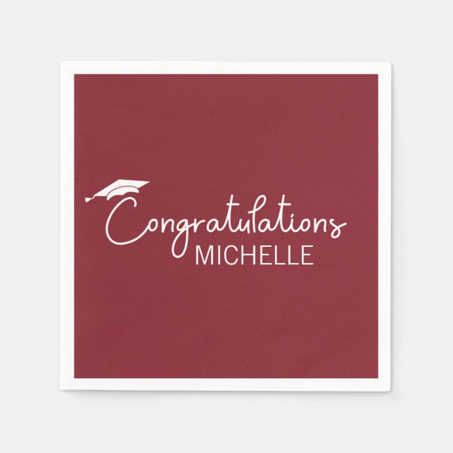 Graduation Congratulations Red White Script Simple Napkin (Front)