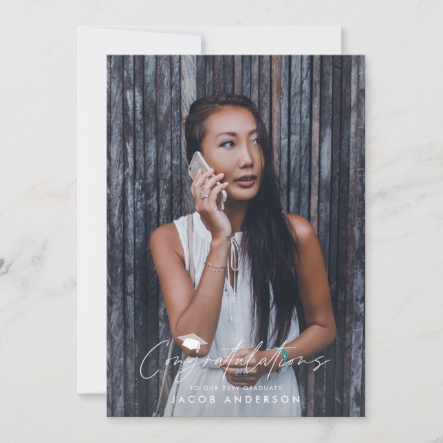 Graduation congratulations simple black grey photo invitation (Front)