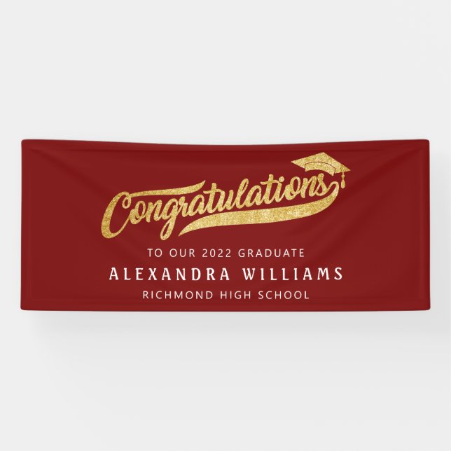 Graduation congratulations simple modern burgundy banner (Horizontal)