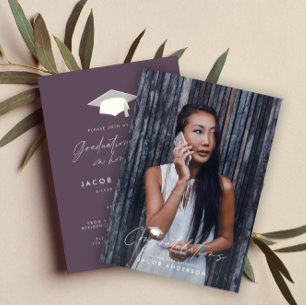 Graduation congratulations simple purple photo invitation