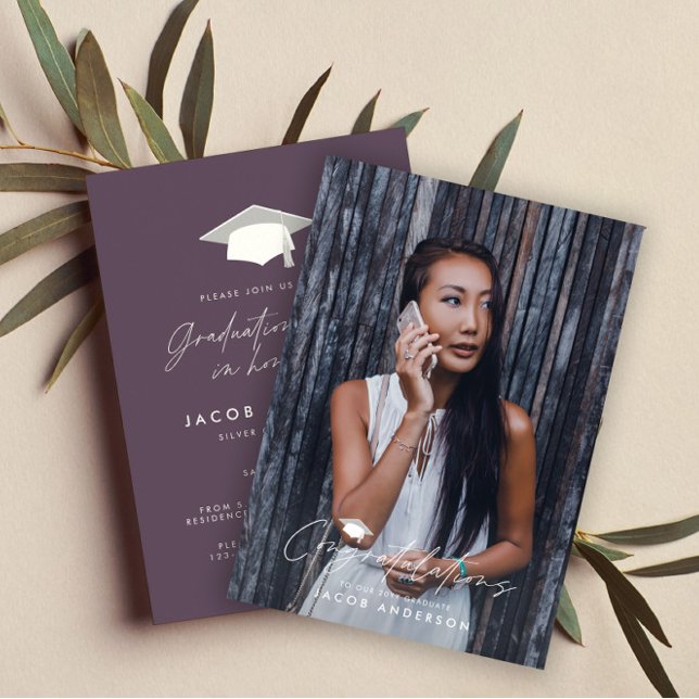 Graduation congratulations simple purple photo invitation (Creator Uploaded)