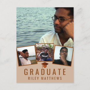 Graduation Copper Modern 4 Photo Announcement Postcard