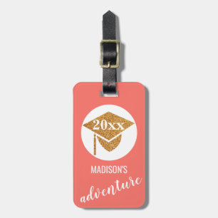 Graduation Coral Pink Gold Travel Adventure Luggage Tag