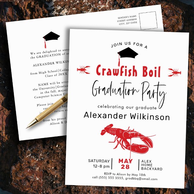 Graduation Crawfish Boil BBQ Party Invitation Postcard (Creator Uploaded)