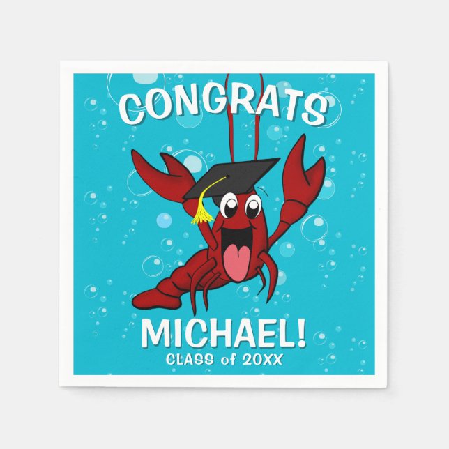 Graduation Crawfish Boil Lobster Cute Seafood Napkin (Front)