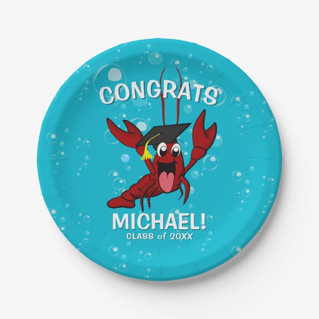 Graduation Crawfish Boil Lobster Seafood Party Paper Plate (Front)
