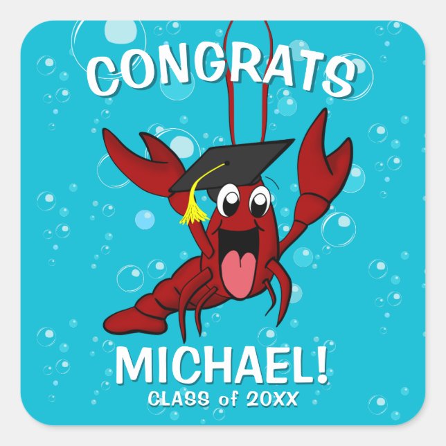 Graduation Crawfish Boil Seafood Cute Blue Party Square Sticker (Front)