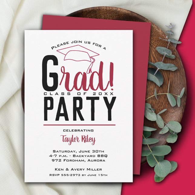 Graduation Crimson and Black Party Invitation (Creator Uploaded)