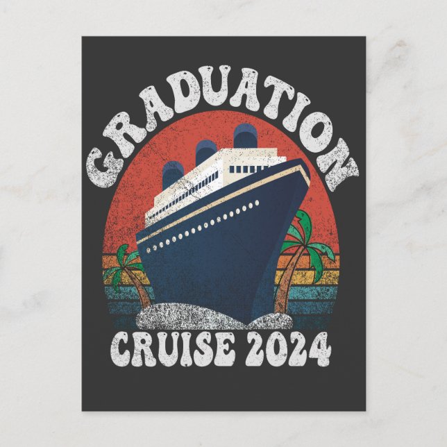 Graduation Cruise 2024 Funny Summer Vacation Retro Announcement Postcard (Front)