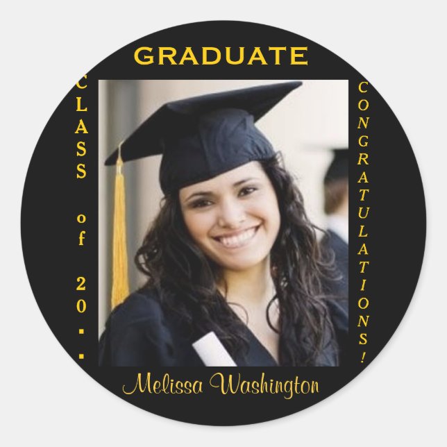 Graduation Custom Photo Gold Round Classic Round Sticker (Front)