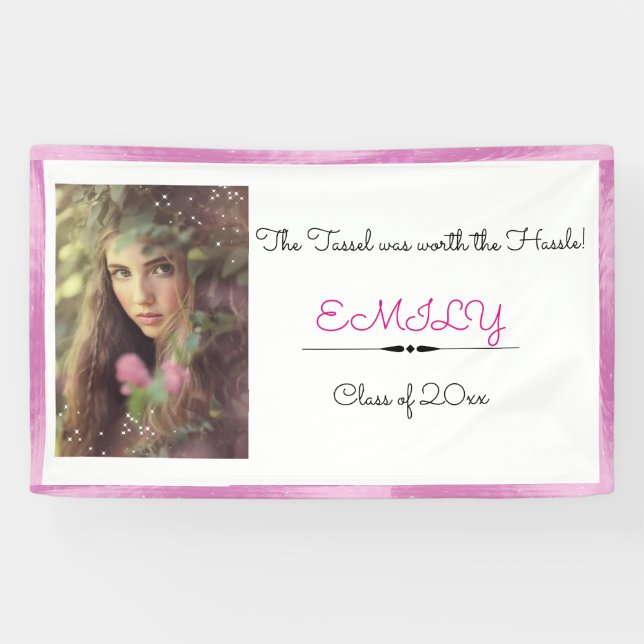 Graduation, Custom Photo, Pink and White Banner (Horizontal)