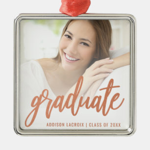 Graduation Custom Photo Rose Gold Script Keepsake Metal Tree Decoration