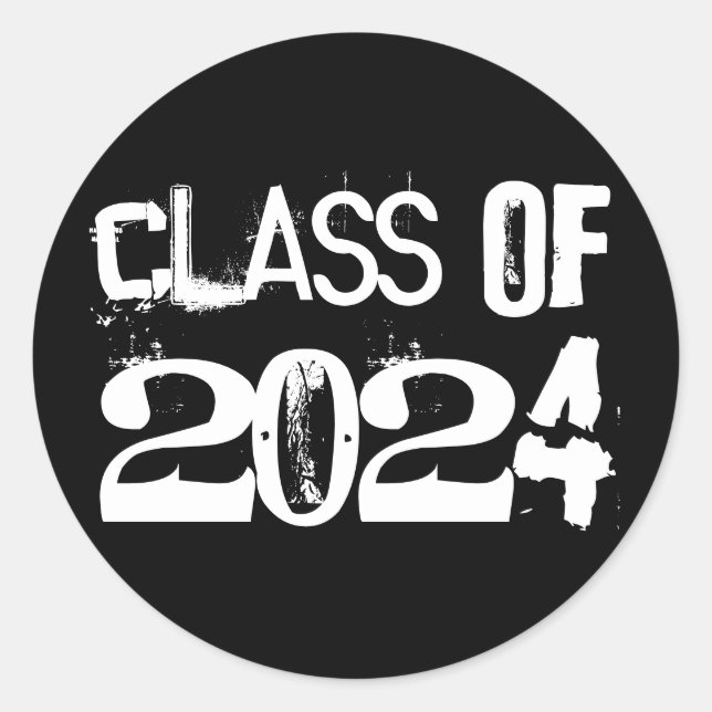 Graduation Custom Year Black White Grunge Style Classic Round Sticker (Front)
