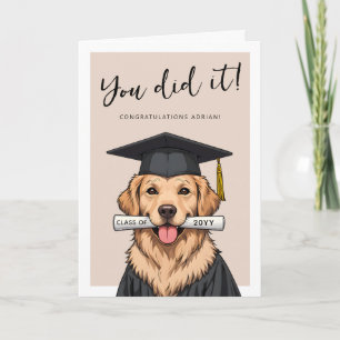 Graduation Cute Golden Retriever Custom Photo Card