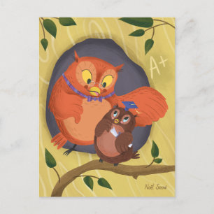 Graduation Cute Owl Blue Hat Blank Postcard