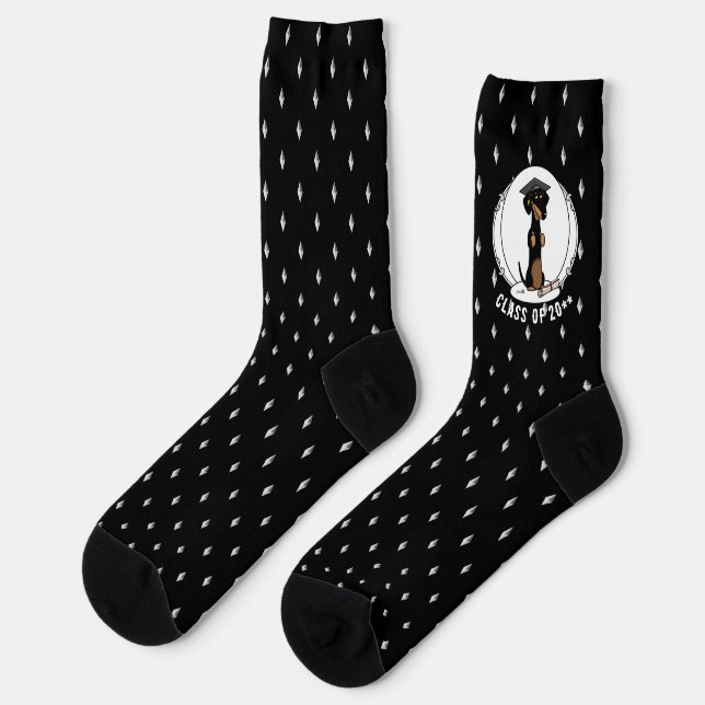 Graduation Dachshund (black & tan) - Cute dog Socks (Left)