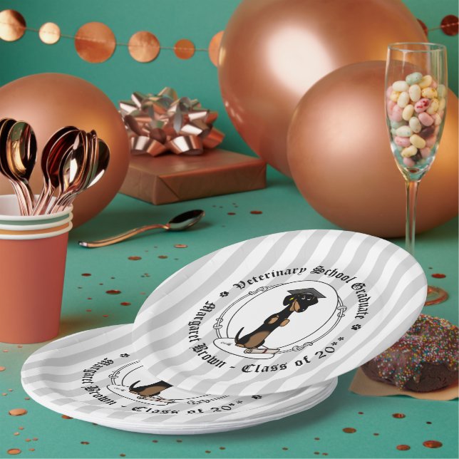 Graduation Dachshund Dog (black & tan) Cute Paper Plate (Multi)