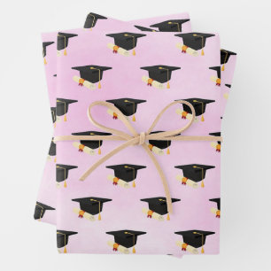 Graduation Day Cap and Diploma Pink Wrapping Paper Sheet