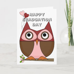 Graduation Day - Folksy Owl & Heart Balloons Card