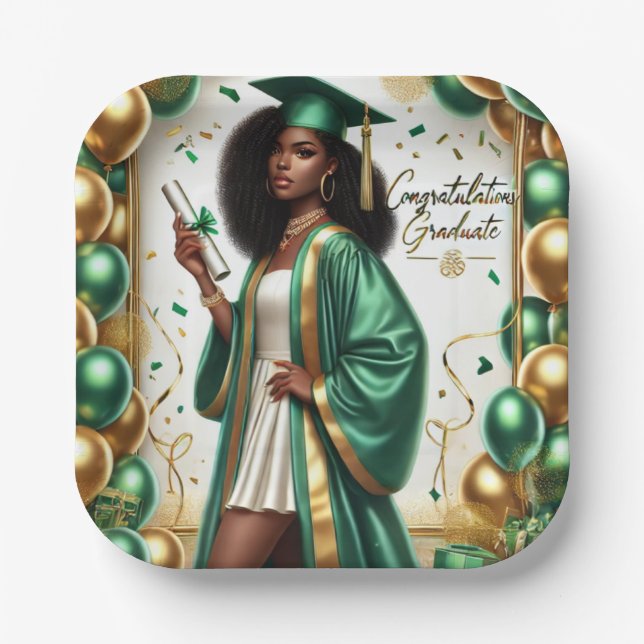 Graduation Decor - Emerald Paper Plate (Front)