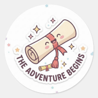 Graduation Design - "The Adventure Begins"  Classic Round Sticker
