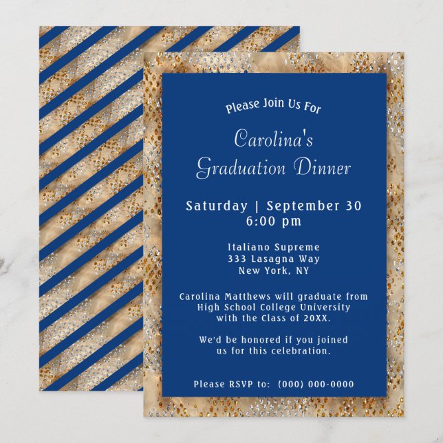 Graduation Dinner Blue Graduation Invitation (Front/Back)