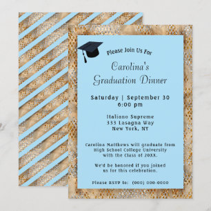 Graduation Dinner Cap Blue Graduation Invitation