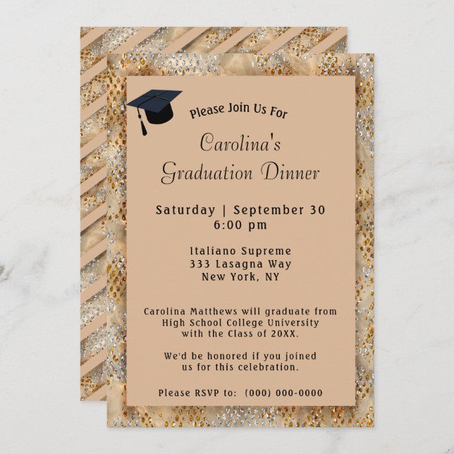 Graduation Dinner Cap Tan Graduation Invitation (Front/Back)