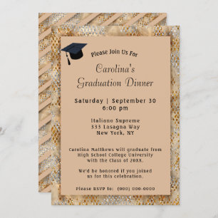 Graduation Dinner Cap Tan Graduation Invitation