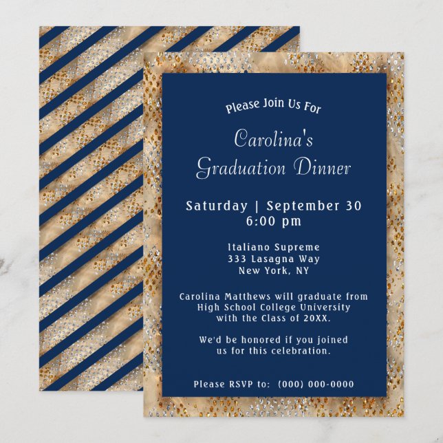 Graduation Dinner Navy Blue Graduation Invitation (Front/Back)