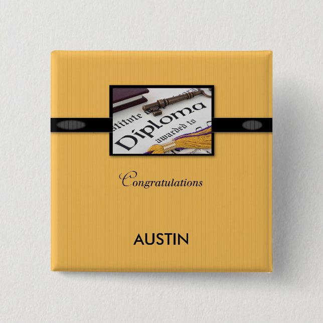 Graduation Diploma, Black, Gold, Square Gift 15 Cm Square Badge (Front)
