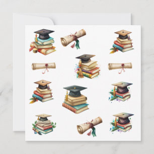 Graduation Diploma Cap and Books Card