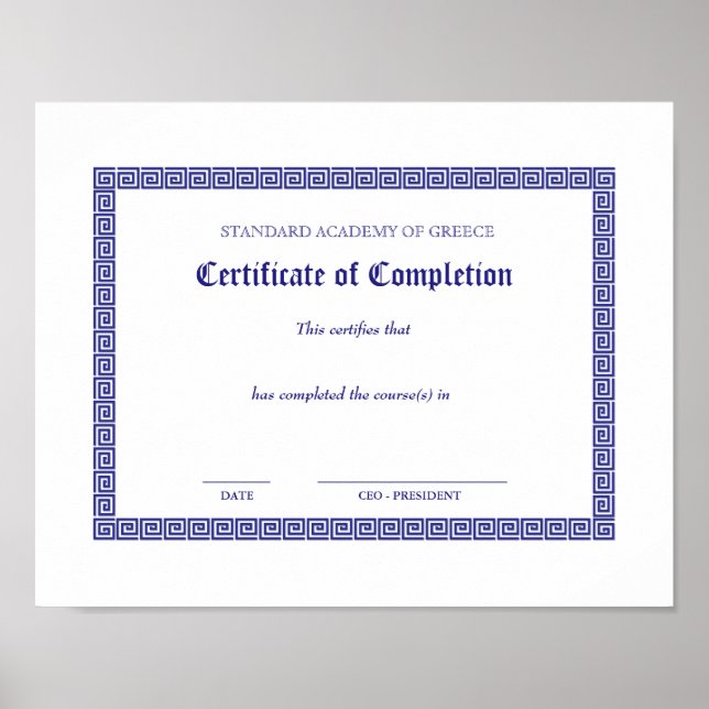 Graduation Diploma Certificate Greek Keys White Bk Poster (Front)
