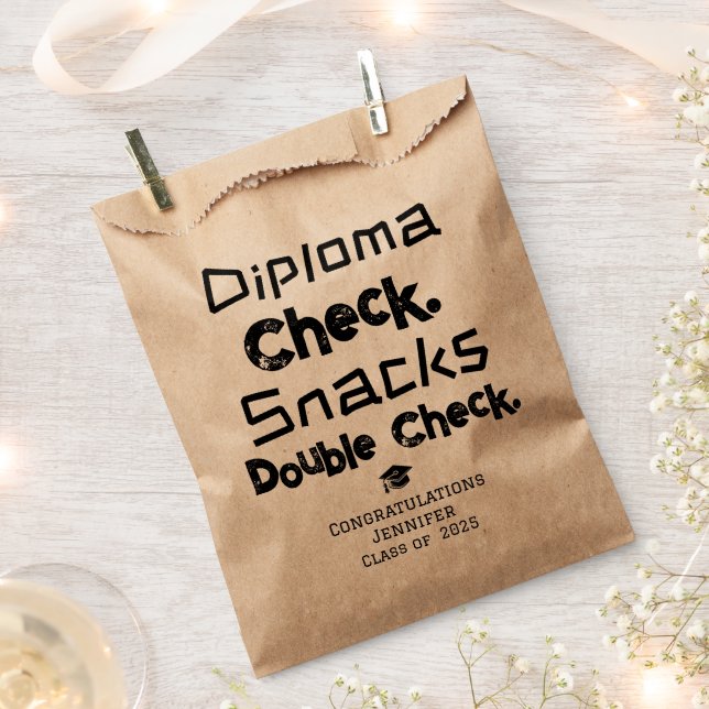 Graduation. Diploma? Check. Snacks? Check. Kraft Favour Bags (Clipped)