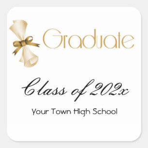 Graduation Diploma Gold Square Sticker