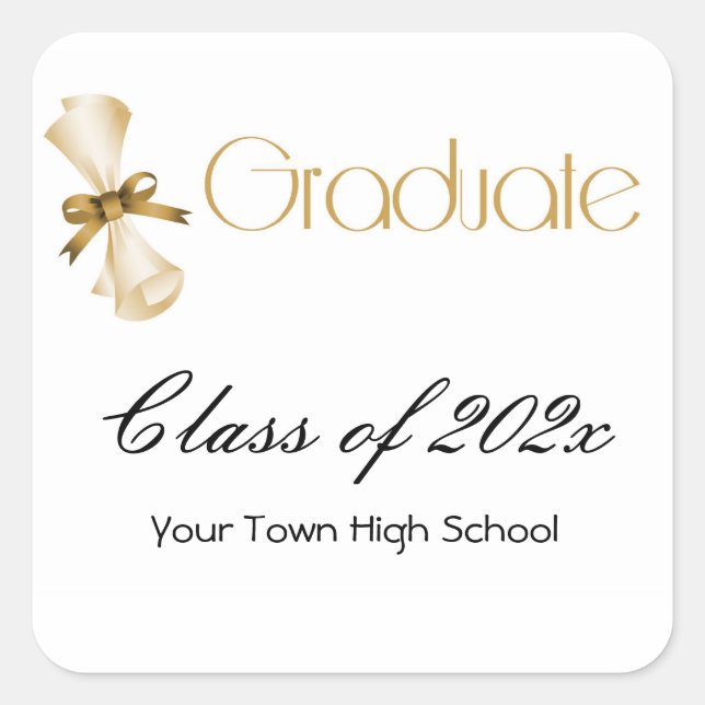 Graduation Diploma Gold Square Sticker (Front)
