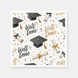 Graduation Diplomas, Caps with Well Done Text  Napkin